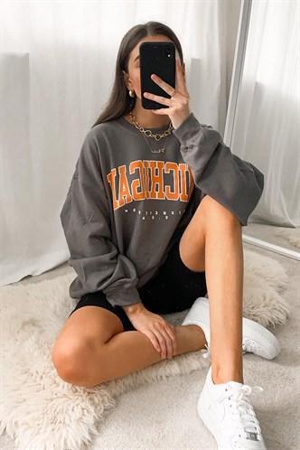 Madmext Women Anthracite Printed Women's Sweatshirt MG785