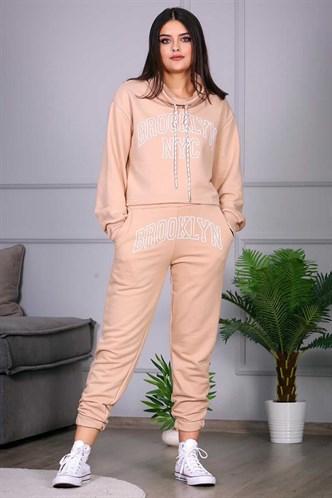 Madmext Women's Beige Printed Tracksuit Set MG685