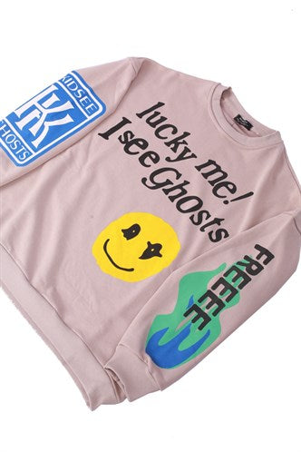 Madmext Women Beige Printed Oversize Sweatshirt MG1206