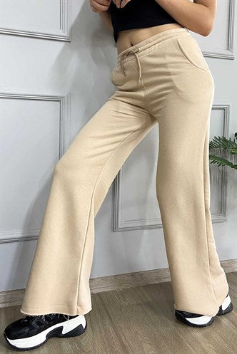 Madmext Women's Beige Wide Cut Women's Sweatpants MG794
