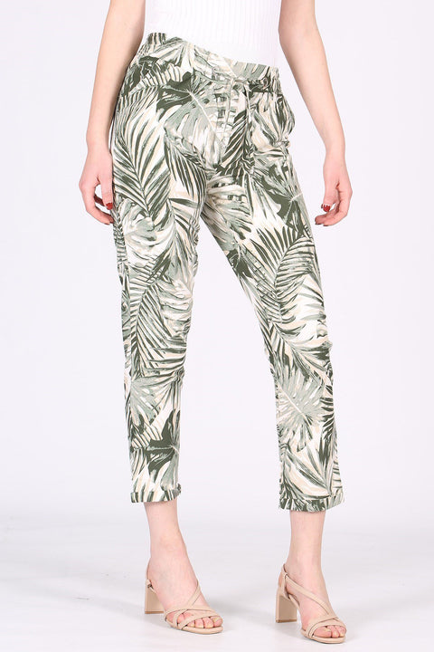 Madmext Women's Cream Patterned Trousers MG213