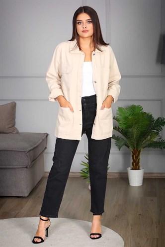 Madmext Beige Buttoned Women Jacket MG689