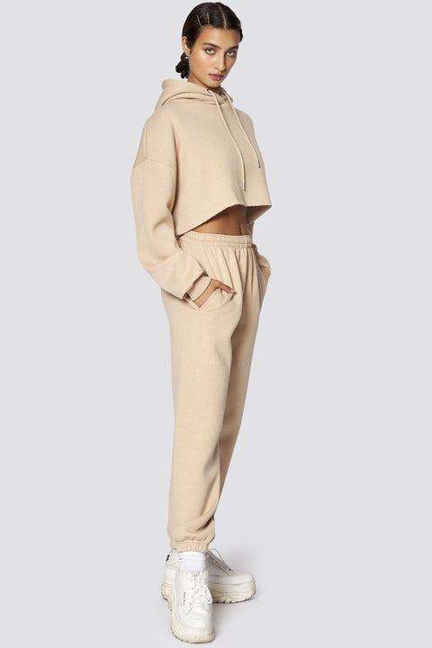 Madmext Women's Beige Hooded Women Tracksuit Set MG467