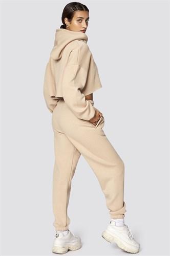 Madmext Women's Beige Hooded Women Tracksuit Set MG467