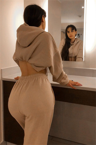 Madmext Women's Beige Hooded Women Tracksuit Set MG467