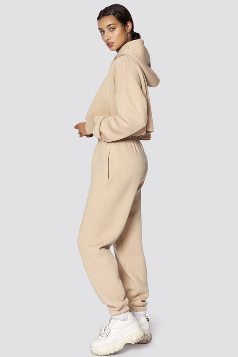 Madmext Women's Beige Hooded Women Tracksuit Set MG467