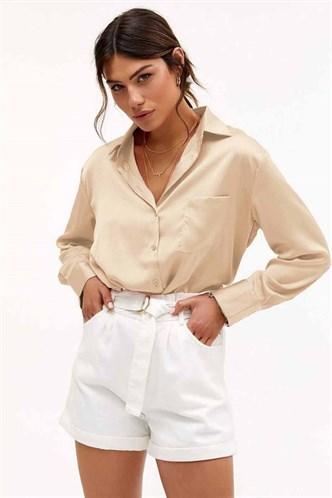 Madmext Women's Beige Satin Shirt MG1104