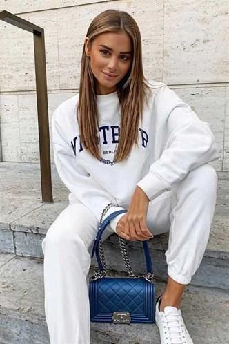 Madmext Women's White Women's Tracksuit Set MG835