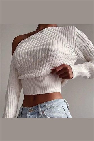 Madmext Mad Girls White Women's Knitwear MG855