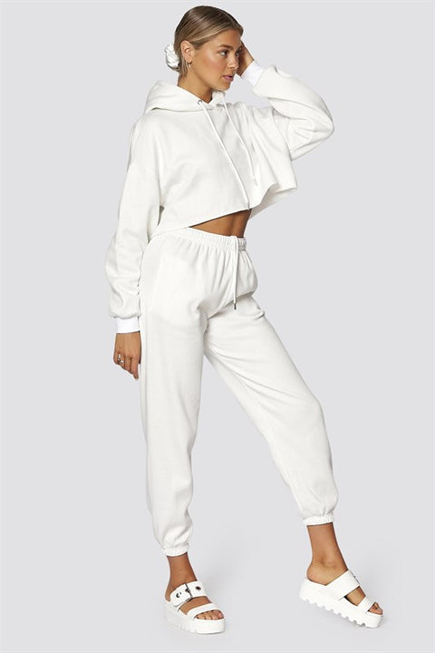 Madmext Women's White Hooded Women's Tracksuit Set  MG467