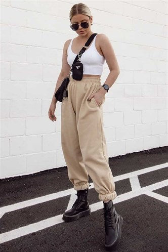 Madmext Women's Camel Elastic Oversized Women's Sweatpants MG324