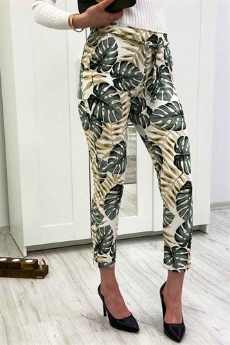 Madmext Women's White Patterned Tie Waist Pant MG213