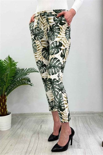 Madmext Women's White Patterned Tie Waist Pant MG213