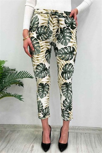 Madmext Women's White Patterned Tie Waist Pant MG213