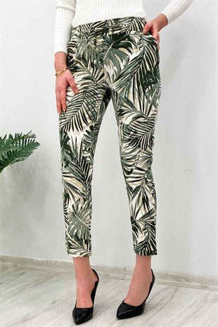 Madmext Women's Double Leg Patterned Carrot White Trousers MG236