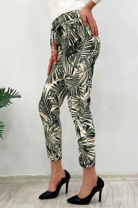 Madmext Women's Double Leg Patterned Carrot White Trousers MG236