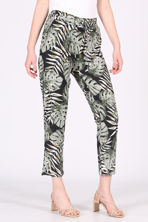 Madmext Women's Black Patterned Tie Waist Pant MG213