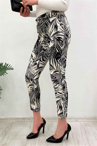 Madmext Women's Double Leg Patterned Carrot Black Trousers MG236