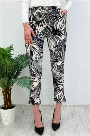 Madmext Women's Double Leg Patterned Carrot Black Trousers MG236
