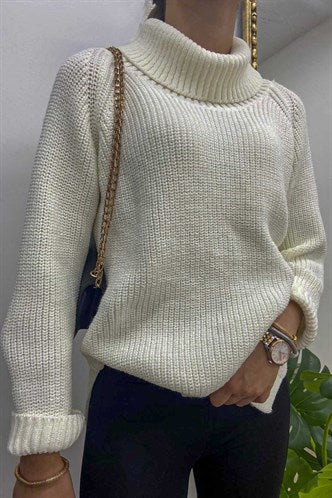 Madmext Mad Girls Ecru Oversize Slit Women's Sweater MG760