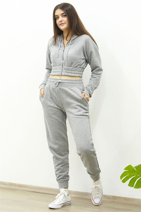 Madmext Women's Gray Tracksuit With Hooded MG091