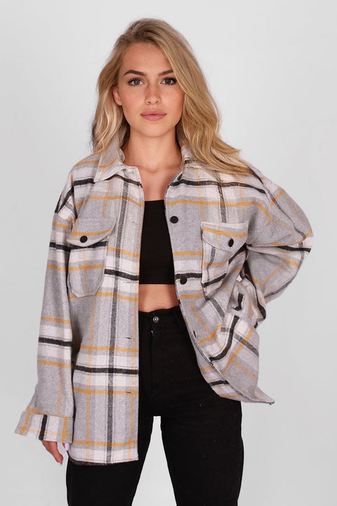 Madmext Women's Gray Oversize Women Lumberjack Shirt MG042