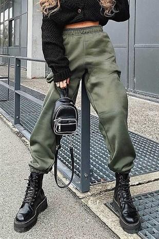 Madmext Women's Khaki Elastic Elastic Oversize Women's Sweatpants MG324