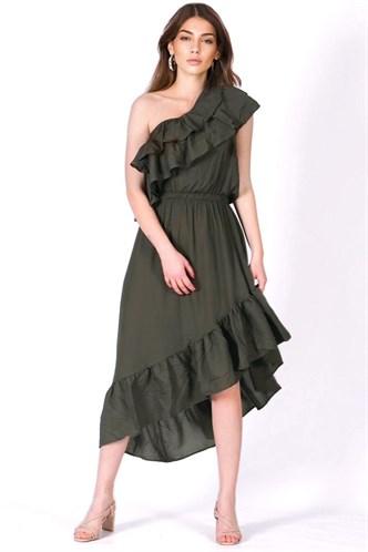 Madmext Women's  Khaki Frilled Dress MG635