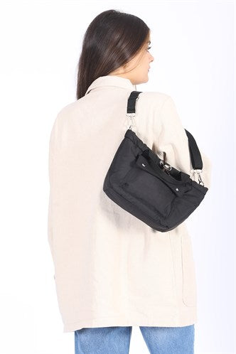 Madmext Women's Embossed Puff Fabric Cross Black Bag Mg1059
