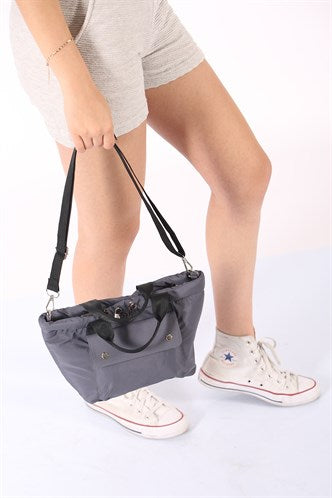 Madmext Women's Embossed Puff Fabric Crossbody Bag Palermo Gray Mg1054