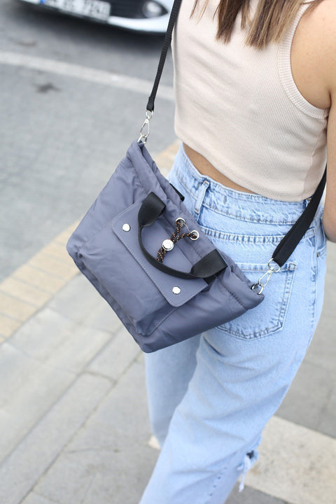 Madmext Women's Embossed Puff Fabric Crossbody Bag Palermo Gray Mg1054