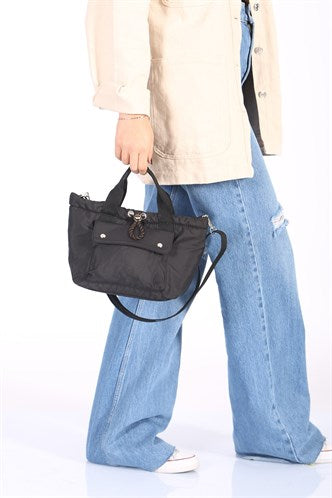 Madmext Women's Embossed Puff Fabric Cross Black Bag Mg1059