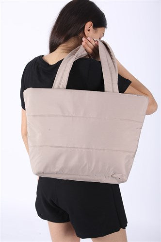 Madmext Women's Embossed Puff Fabric Beige Bag Mg1143