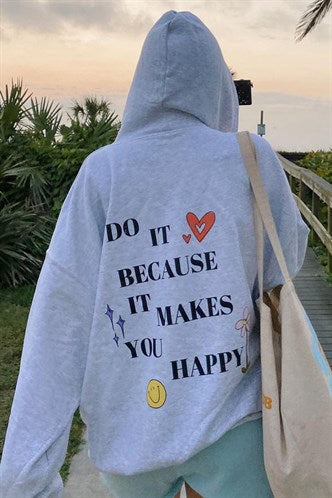 Madmext Women's Gray Hooded Back Printed Sweatshirt mg1195