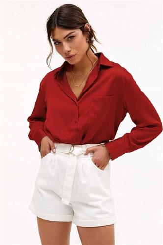 Madmext Women's  Red Satin Shirt MG1104
