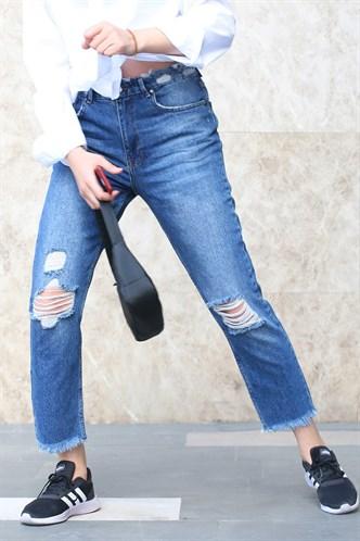 Madmext Women's Dark Blue Ripped Mom Jeans MG1167
