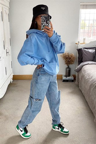 Madmext Women's Blue Side Ripped Detailed Jeans MG1159