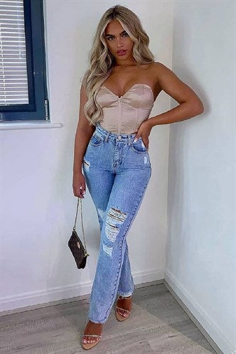 Madmext Women's Blue Torn Mom Jeans MG1163