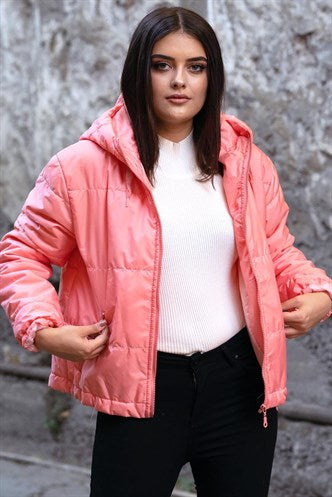 Madmext  Pink Hooded Zip-Down Women Jacket MG712