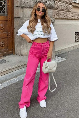 Madmext Women's Pink Palazzo Jeans Mg1189