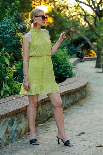 Madmext Women's Yellow Frilled Mini Dress MG598