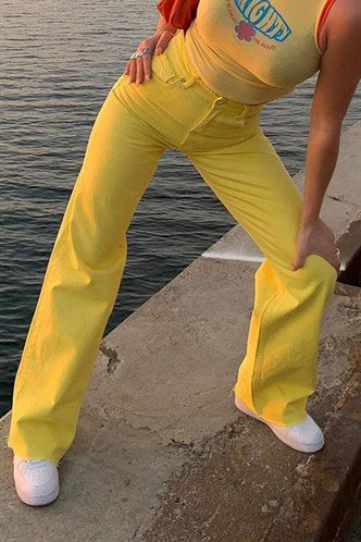 Madmext Women's Yellow Palazzo Jean Mg1189