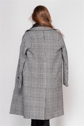 Madmext  Women Black Plaid Long Fur Coat MG1182