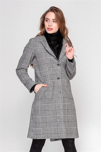 Madmext  Women Black Plaid Long Fur Coat MG1182