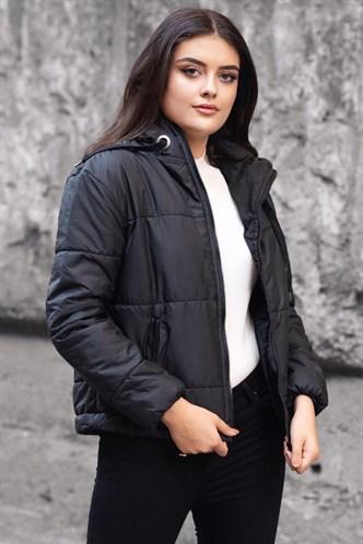 Madmext  Black Hooded Zip-Down Women Jacket MG712