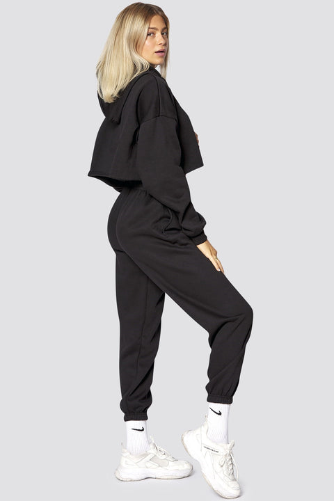 Madmext Women's Black Hooded Women Tracksuit Set MG467