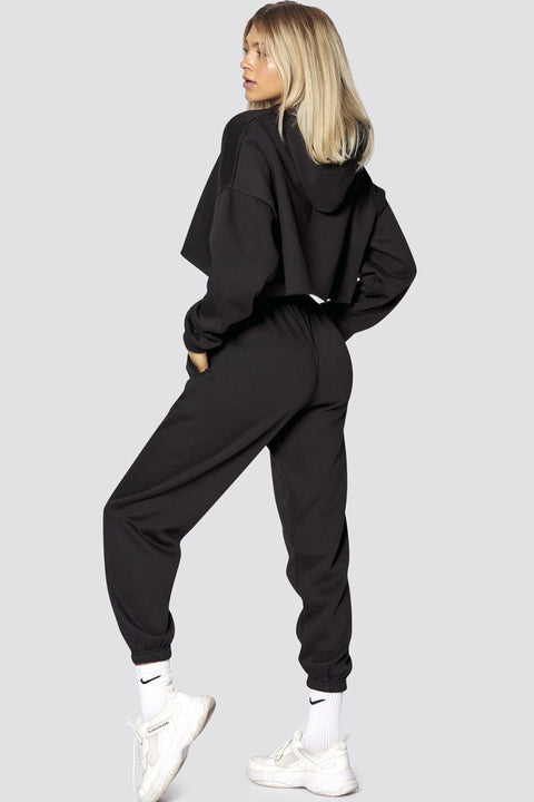 Madmext Women's Black Hooded Women Tracksuit Set MG467