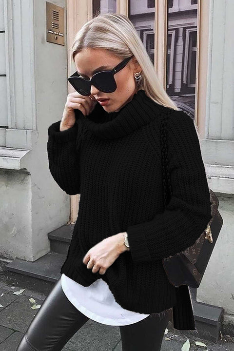 Madmext Mad Girls Black Oversize Slit Women's Sweater MG760