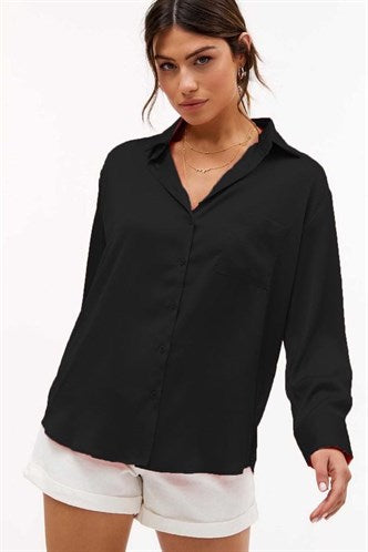 Madmext Women's Black Satin Shirt MG1104