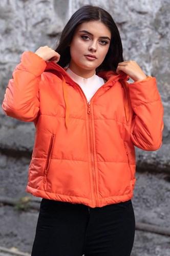 Madmext  Orange Hooded Zip-Down Women Jacket MG712